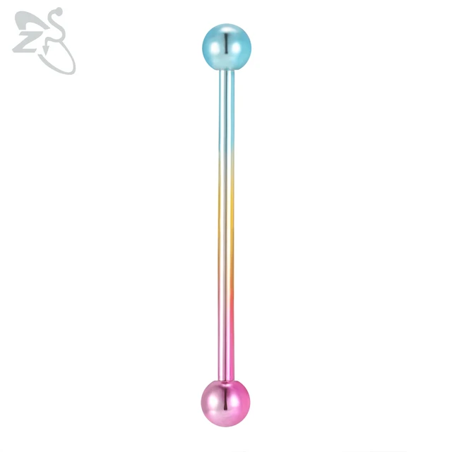 ZS 1 PC Colorful Stainless Steel Long Industrial Barbell Ring For Women Men 14g Snake Ear Tragus Helix Ear Piercing Body Jewelry Style 12
