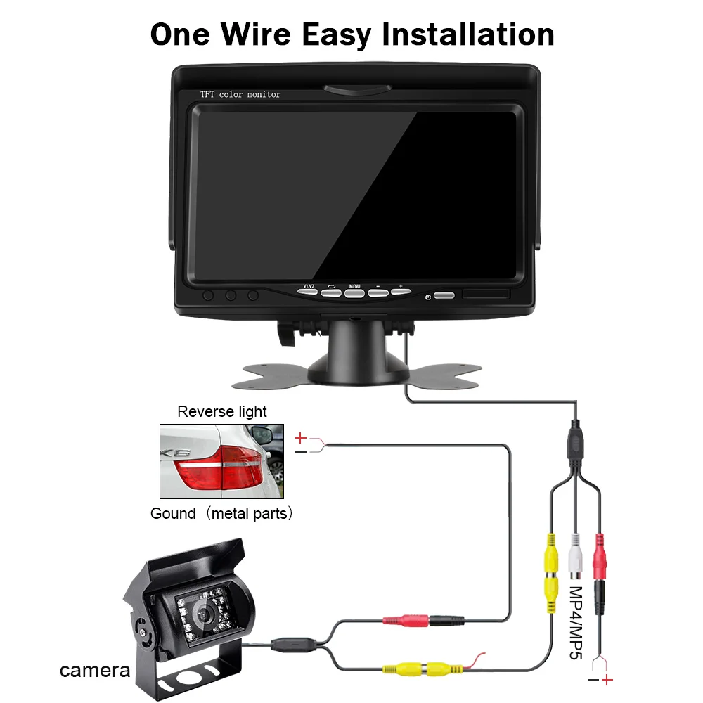 12-24V 7" HD screen Car Monitor Security TFT LCD Monitor Parking Rearview System Backup Reverse Camera For Harvester RV Truck