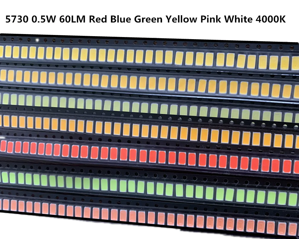 110 шт. SMD LED 5730 чип 0 5 Вт 3 в 4000 мА бусины светильник-Красный Синий Зеленый Желтый