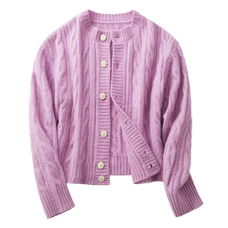 

Fashion O-neck Women Twisted Sweater Autumn Open Stitch Elegant Single-breasted Winter Knitting Cardigans vs321