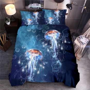 

Dreamlike Ocean Jellyfish Printing Bedding Set Graceful Duvet Cover Set Quilt Cover Bedclothes Pillowcase Queen King Size