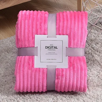 

Soft Striped Flannel Blankets For Beds Solid Coral Fleece Throw Winter Bed Linen Sofa Cover Bedspread Warm Fluffy Blankets