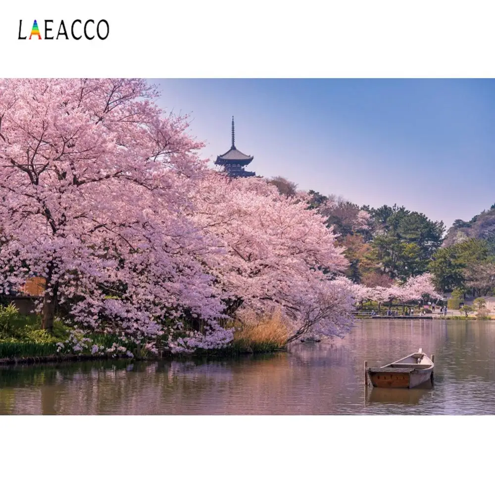 

Laeacco Japanese Scenic Cherry Blossom River Photography Backgrounds Customized Seamless Photographic Backdrops For Photo Studio