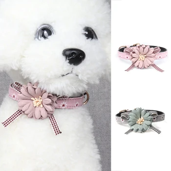 

Dog Leads Bow Tie Necklace Leather Collars Pet Gift Dog Collar Pet Products Adjustable Pet Neck Strap Flower PU Leather Small