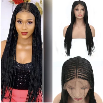 

Charisma 13X6 Braided Wigs for Black Women Glueless Synthetic Lace Front Wig with Baby Hair Heat Resistant Black Wigs