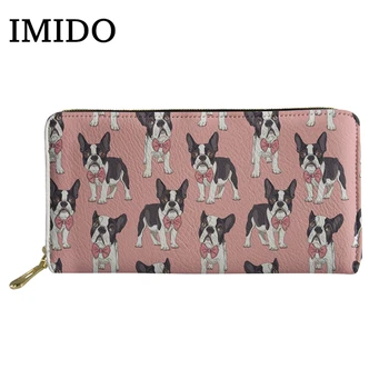 

Pink Women Zipper Purse Boston Terrier Bulldog Printing Female Wallet Large Capacity Coin Cell Credit Card Holder Handbag
