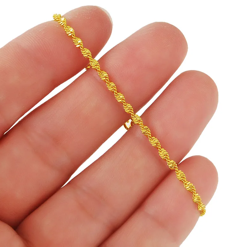 New 24K Gold Bracelet Plating Bracelet Filled Gold 2MM18CM Water Wave Ladies Bracelet Jewelry Gift - Image 2