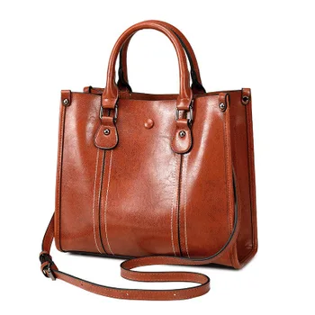 

lady oil wax leather top-handle bag for women elegant commute daily one shoulder crossbody handbag