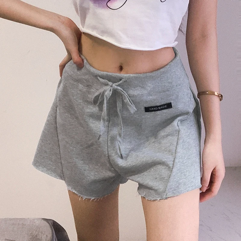 Summer Ladies Casual Loose Shorts Beach Girl Solid Color High Waist Tied Wide Loose Casual Wild Shorts S Size