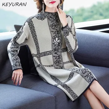 

Good quality Winter women turtleneck sweater dress straight casual style dropped sleeve fashion comfortable women knitted dress