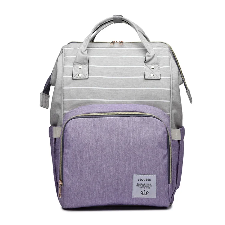 FIRBEMUM Mummy Maternity Nappy Bag new styles Large Capacity Baby Bag Backpack Maternity Designer Nursing Bag for Baby Care - Цвет: strip purple
