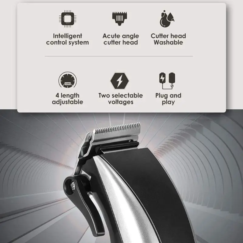 Professional Electric Plug-In Hair Clippers Beard Trimmer Barber Grooming Kit Rechargeable Cordless Haircut Machine