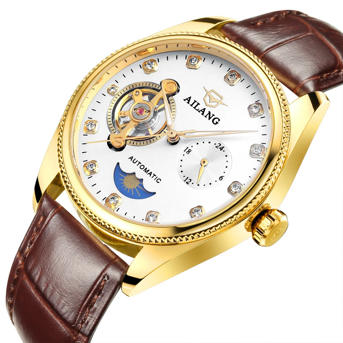 

Ailang Genuine Product Men Flywheel Waterproof Leather Watch Automatic Machine Pointer Table Business Men's Watch
