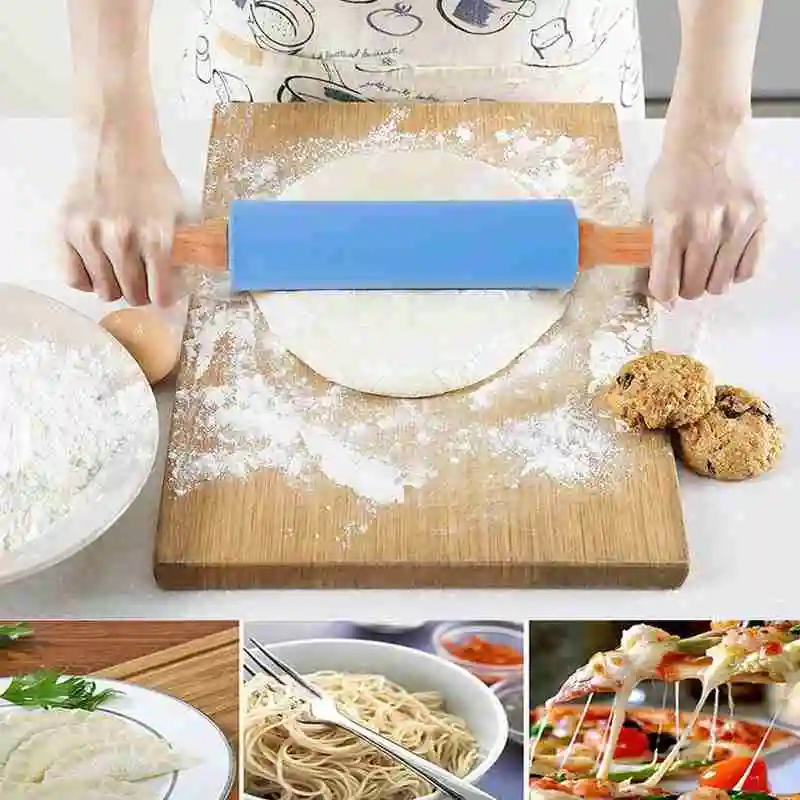 Антипригарная деревянная ручка синяя силиконовая Скалка кухонные инструменты для выпечки инструменты для приготовления пищи Rouleau Patisserie Motif Кухонные гаджеты