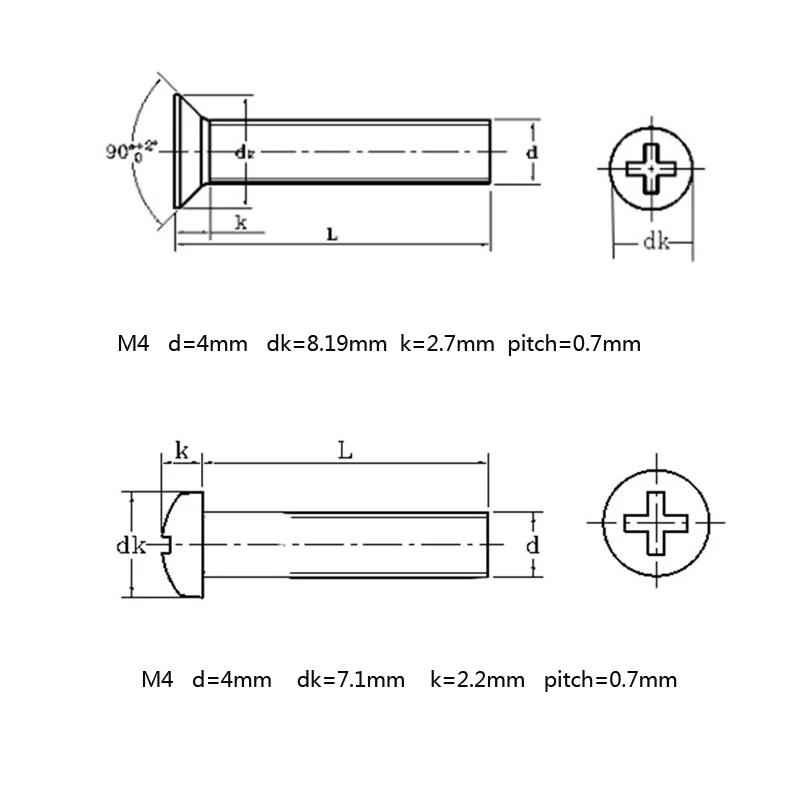 Machine screws long phillips M4*30/40/50/60/70/80/90/100mm socket button screw round head 304 stainless steel cross recessed stainless steel screw cross phillips screw phillips head screw cross round head screw