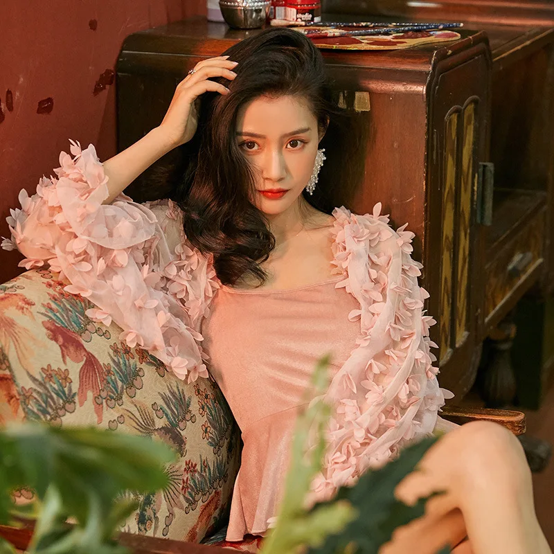 

Sexy Swimsuit For Women One Piece Swimwear Female Bikini New 2020 French Fairy Girl Pink Degrees Solid Spandex Monokini