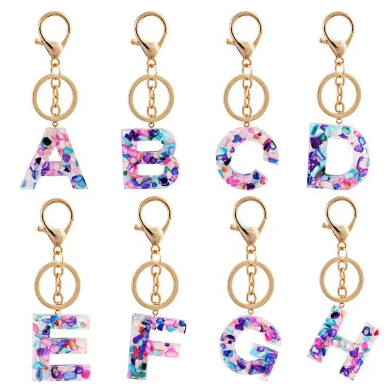 

26 color men and women new key chain resin letter key chain bag key ring car ornaments decorative buckle jewelry wholesale
