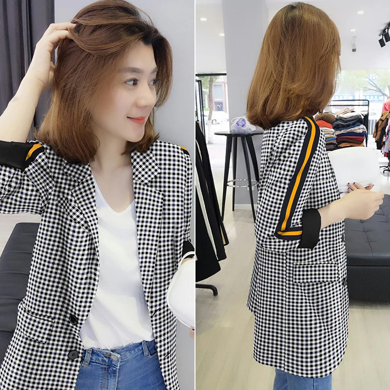 

BOBOWALTZ Ozhouzhan WOMEN'S Dress 2019 Autumn New Style European Goods Thousands of Birds Versatile Retro Hong Kong Style Croppe