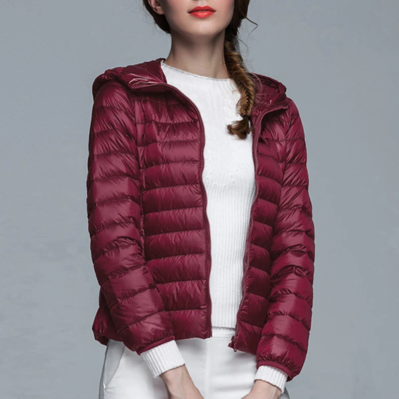 Vertvie унисекс ультратонкие короткие пальто с капюшоном зимняя легкая пуховая куртка большие легкие пуховики Молодежные тонкие ветрозащитные пальто - Цвет: Wine-Red