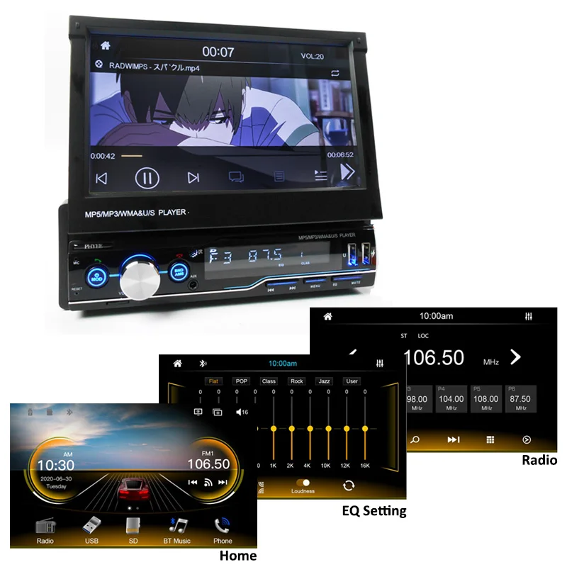 US $127.99 1 Din Carplay Radio Car Audio Bluetooth Handsfree Stereo Receiver Mirror Link MP5 USB TF 7 Touch Screen Head Unit PHYEE T100C