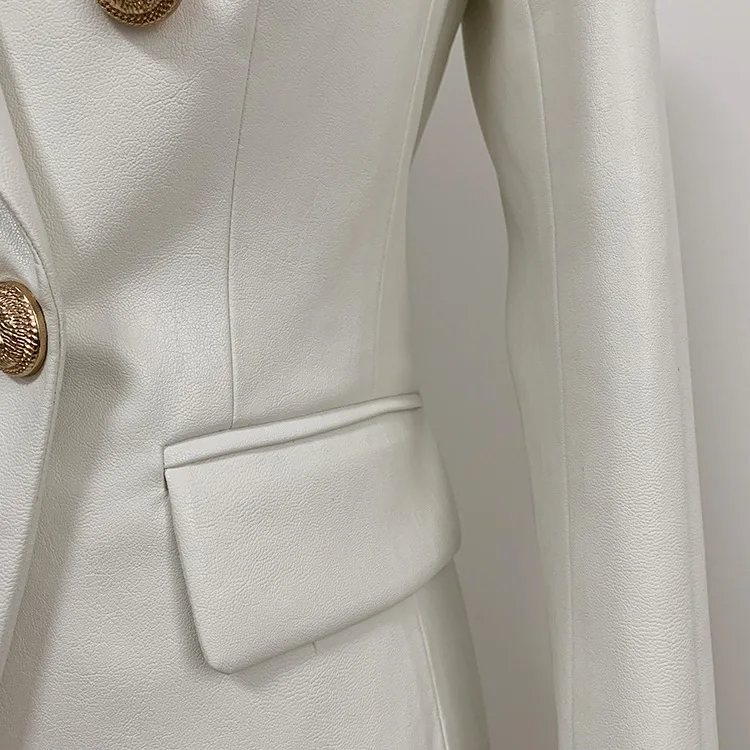 

2019 Autumn And Winter New Style Europe And America High Quality Synthetic Leather Lion's Head Metal Buckle Double Breasted Slim