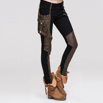 

Devil Fashion Women Punk Rock Cotton Pants Casual High-Waist Skinny Pants with Big Pocket Motocycle Pants