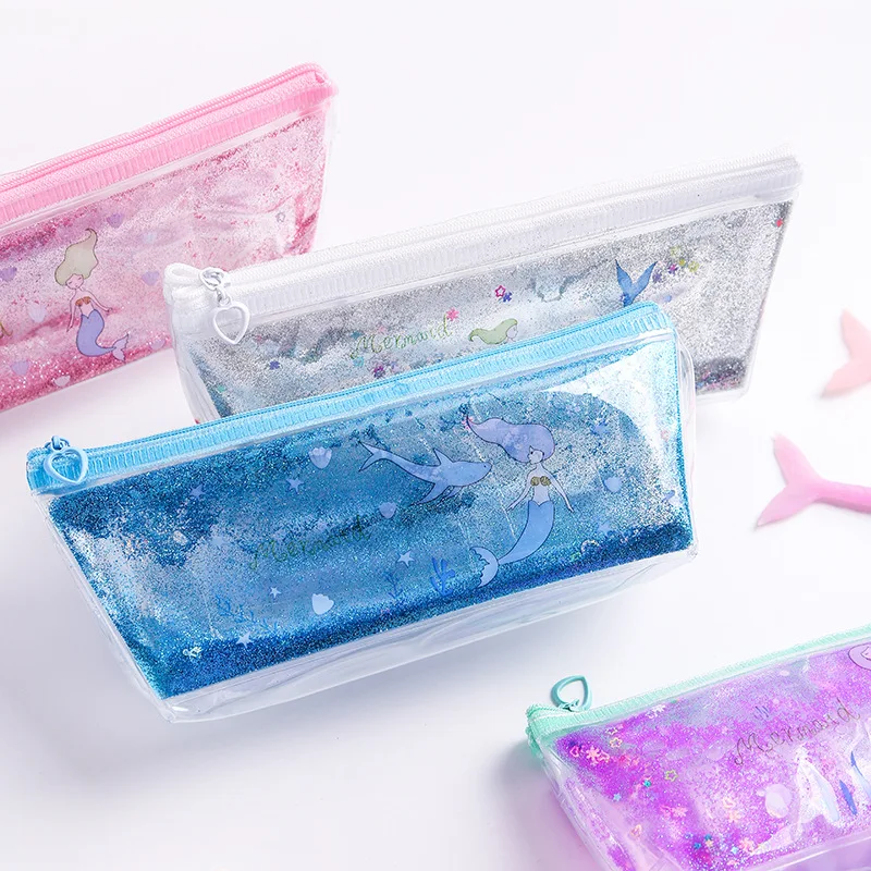 

Creative cartoon mermaid into the oil sandpaper pencil bag PVC three-dimensional student stationery storage pencil bag office
