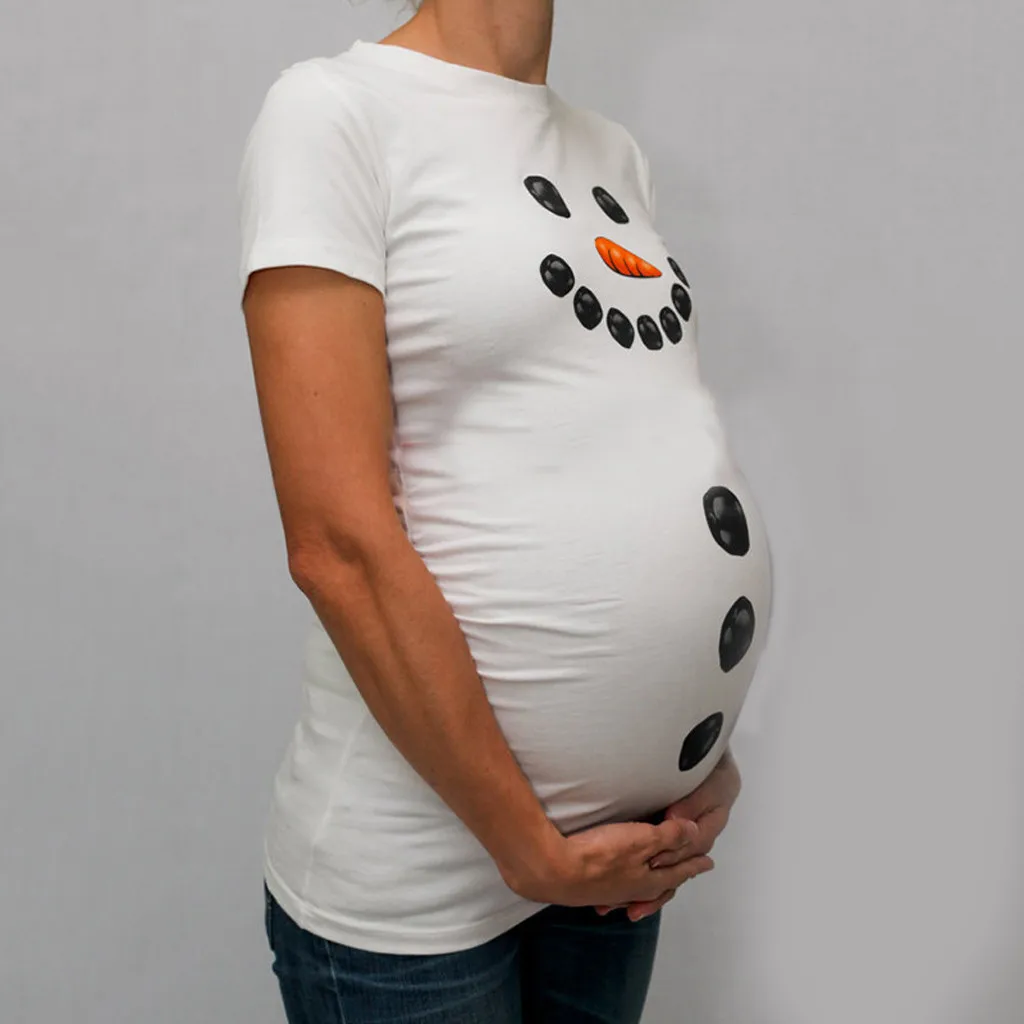 Одежда для беременных; коллекция года; женские рождественские футболки с рисунком снеговика для беременных; футболки для беременных; топы; одежда; ropa premama embarazadas