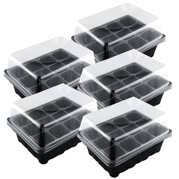 

5 Set 12 Cells Seedling Starter Tray Seed Planting Tray Kit Plant Germination Box With Lid 2020 New Arrival - Black
