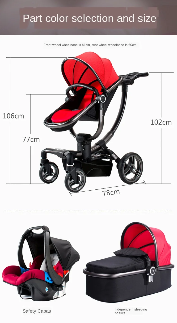 Luxury High View Multifunctional Baby Stroller 3 in 1 with Car Seat Travel System Portable Folding Four Wheels Newborn Pram