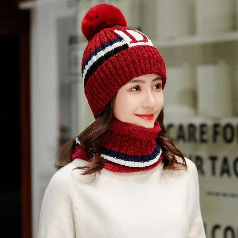 Новая брендовая новая зимняя шапка женская теплая шапка Skullies Beanie шапки Леди буква из флиса вязаная шляпа нагрудник женские наборы для езды на велосипеде 2 шерстяные шапки