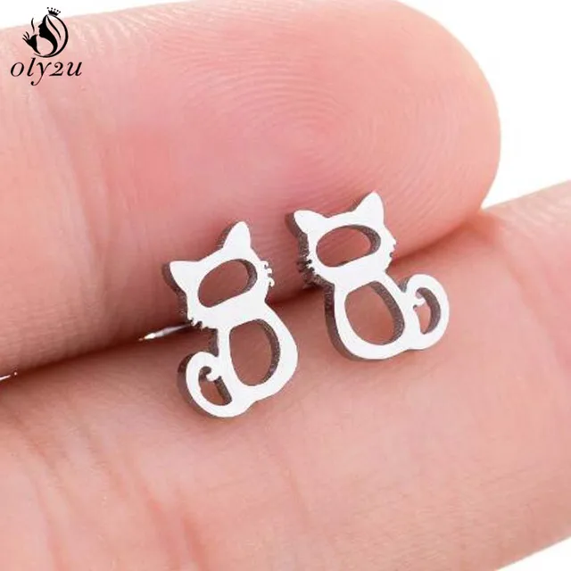 Lovely Stainless Steel Cat Earrings for Women Children Jewelry Trendy Cute Animal Dog Paw Stud Earrings Girls Birthday Gifts 063