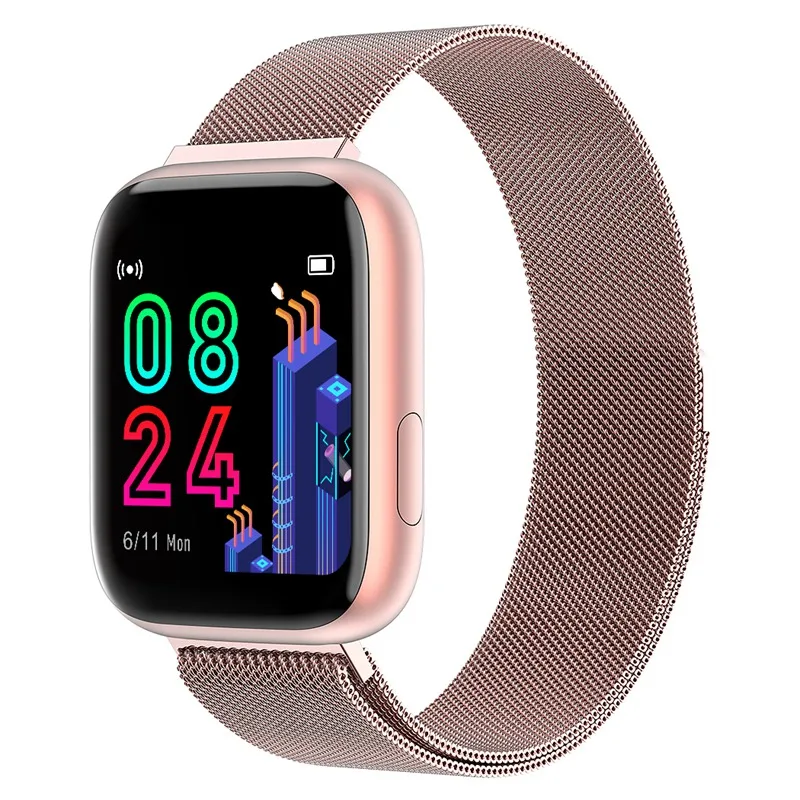 LYKRY P4 мужские и женские Смарт-часы 1,4 дюймов ips полный экран сенсорный мониторинг сердечного ритма IP67 Водонепроницаемый фитнес-трекер часы - Цвет: Pink steel