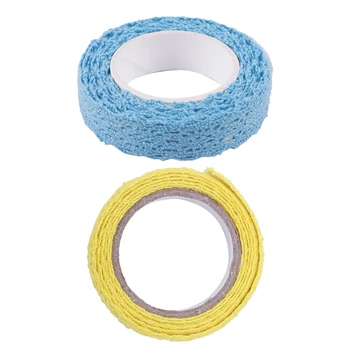 

2X Lace Ribbon Gift Ribbon Self-Adhesive Lace Decor Wedding Christmas DIY Decoration Photo Frame 18mm, Blue & Yellow