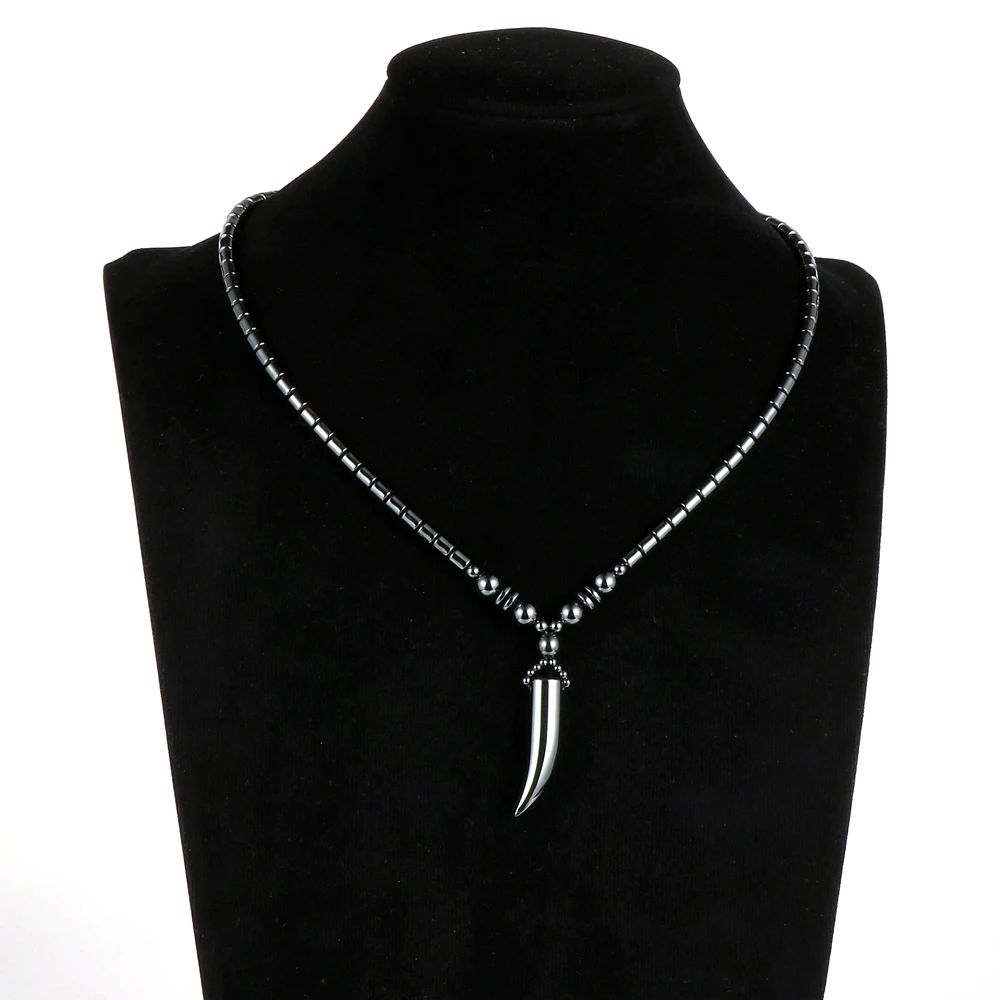 HEMATITE Gemstone 30mm HORN Tusk Black Pendant Necklace Jewellery WHOLESALE 10 
