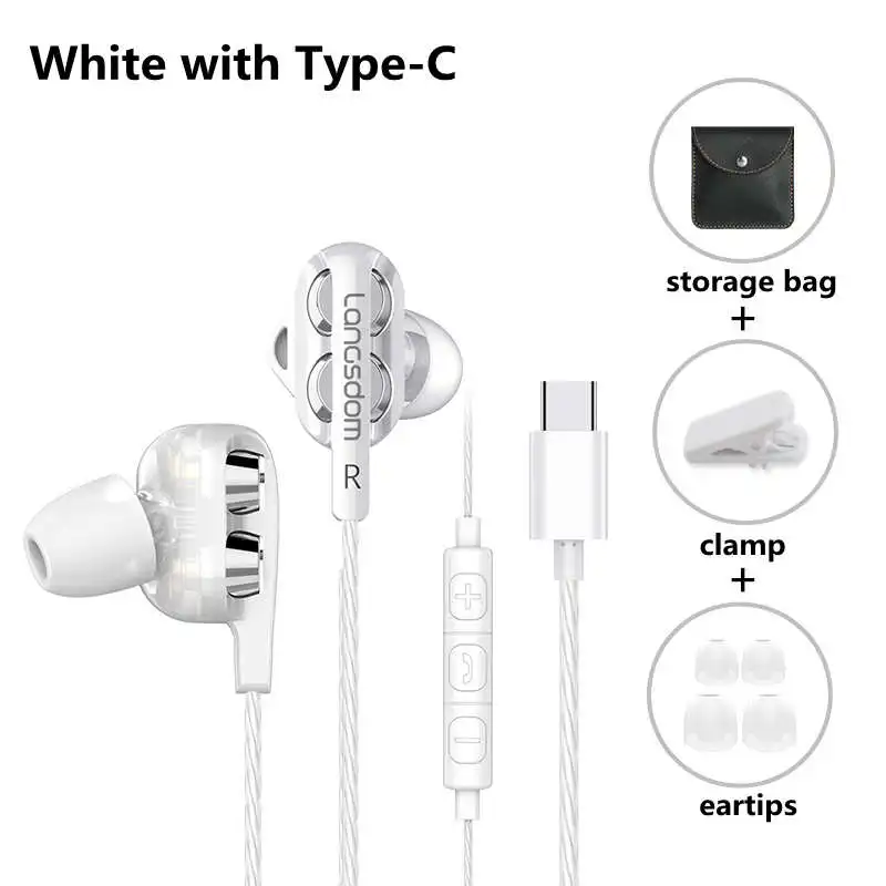 Бренд Langsdom D4C наушники проводные Hifi наушники вкладыши для телефона Xiaomi huawei meizu type c Ушные телефоны - Цвет: White Type-C