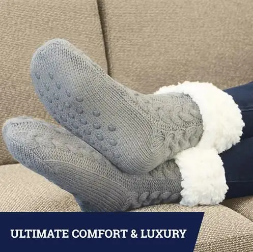 

Huggle Slipper Socks Ultra-Plush Slipper Socks keeps the entire foot and ankle in complete comfort and warmth