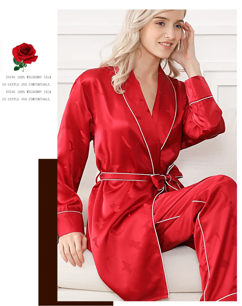 19 Momme качество 100% шелк женский халат пижамы наборы с длинными рукавами брюки элегантный чистый цвет женские пижамы S5630