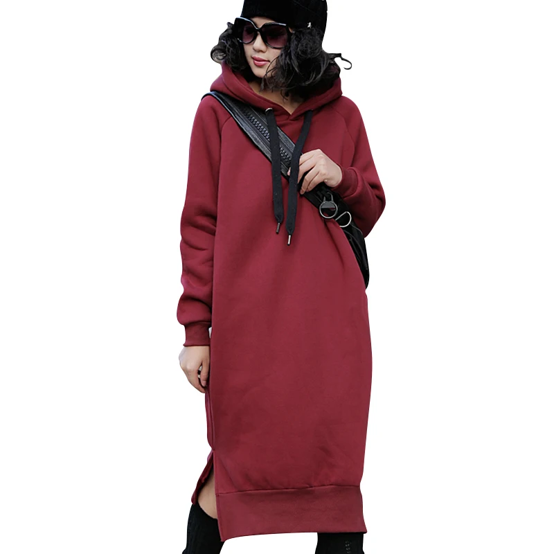 

2019 Autumn 4XL Big Size Women Dress Winter Warm Large Size Hoodie Dress Casual Plus Size Hooded Sweatshirt Dresses