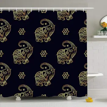 

Shower Curtain Set with Hooks 66x72 Elephant Traditional Cute Pattern Tribal Texture for Scrapbooking Animals Flower Wildlife
