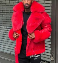 

Enlarged Collar Fur One Lower Belt Men's Leather Jacket Men's Jacket Warm Coat Jacket