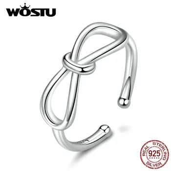 

WOSTU 100% 925 Sterling Silver Simple Bowknot Open Size Ring For Women Wedding Engagement Rings Fashion Jewelry BNR080