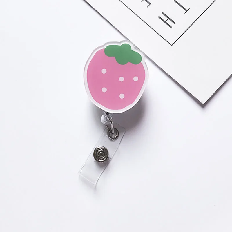 Cute Strawberry Flowers Acrylic Retractable Badge Reel Nurse Doctor Student  Exhibition ID Card Clips Badge Holder Stationery