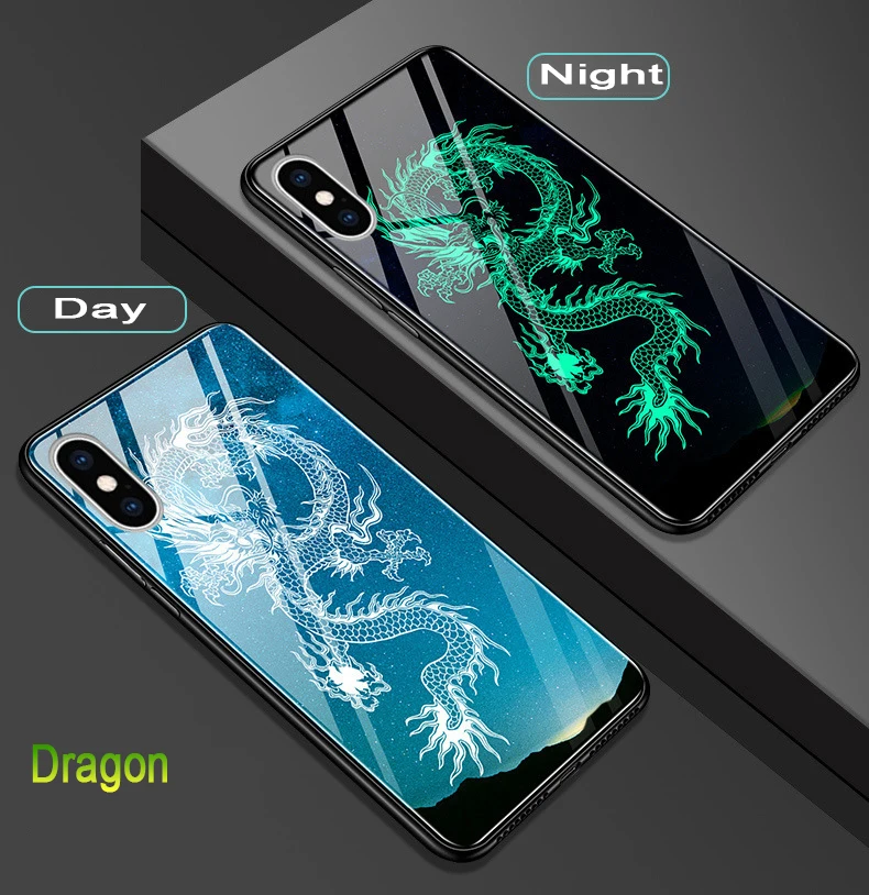 Dragon Чехол в виде светящегося стекла для Xiao mi Red mi 6 Pro Note 8 7 5 Pro защитный чехол с закаленным стеклом для Xiao mi Xio mi 6 8 Lite A1 чехол s - Цвет: Dragon
