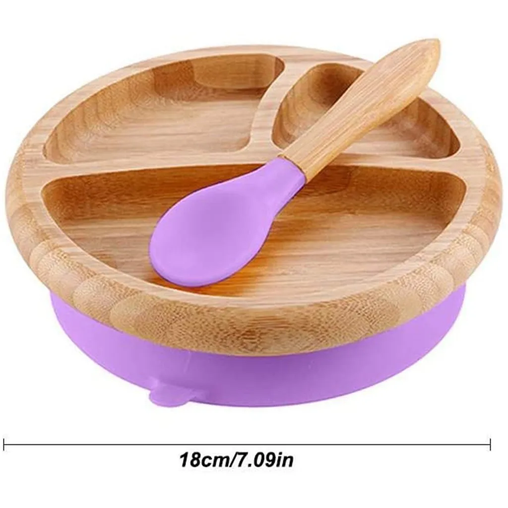 Детская бамбуковая посуда Симпатичные деревянные круглые разноцветные пластина
