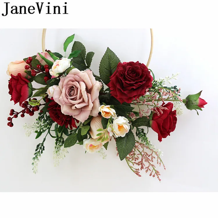 JaneVini Ins, красный свадебный букет, аксессуары, Искусственный Свадебный ручной цветок, венок, корзина, декорация молотка, шелковые букеты