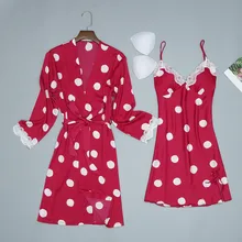 2 шт./компл. с кружевными оборками атласная Для женщин, пижамы, одежда для сна, кружевная ночная рубашка-пеньюар халат ночная рубашка слинг ночная рубашка белье* X