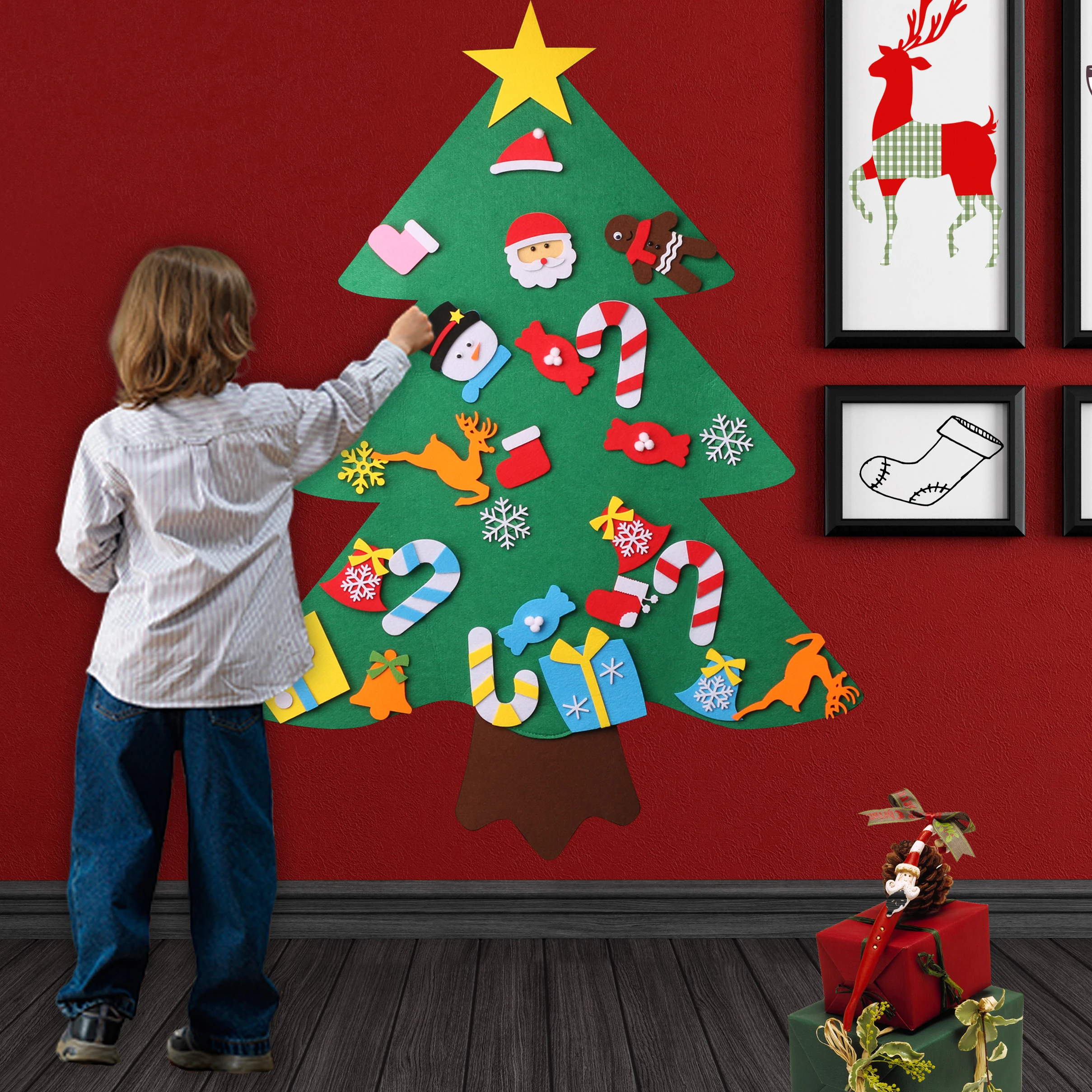 

3ft DIY Felt Christmas Tree Detachable Gifts Kids Toys Wall Hanging Ornaments Christmas Tree Decorations For Home New Year 2020
