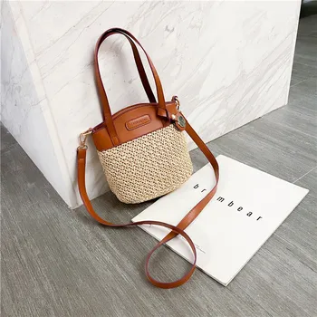 

2020 New Style Shoulder Straw Bags Handbag Weaving Holiday Package teng bian bao Bucket Bag Small Bag CHIC Fashion