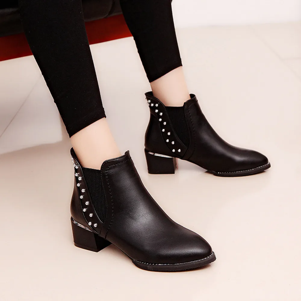 Botines para mujer, zapatos de tacón de felpa grueso para mujer, zapatos  elegantes para mujer, botines planos de cuero antideslizantes con punta  estrecha #726|Botas hasta el tobillo| - AliExpress